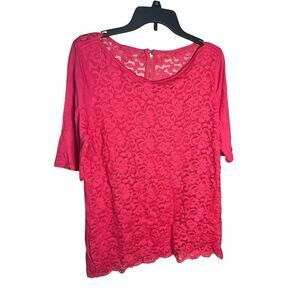 Soho‎ Jeans New York & Company Lace Short Sleeve Blouse Back Zip Red Size L NEW